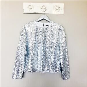 Something Navy All Over Silver Sequin Long Sleeve Blouse